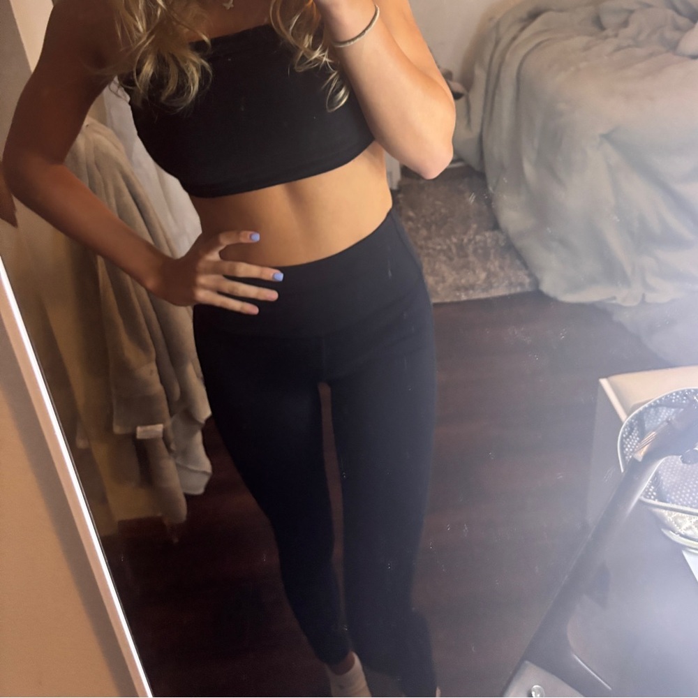 Black Lulu leggings, Pink formal on the side